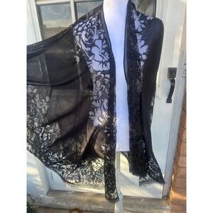 Black Floral Lace Kimono Cardigan Sheer Open Front Wrap Eyelash OSFM Festival